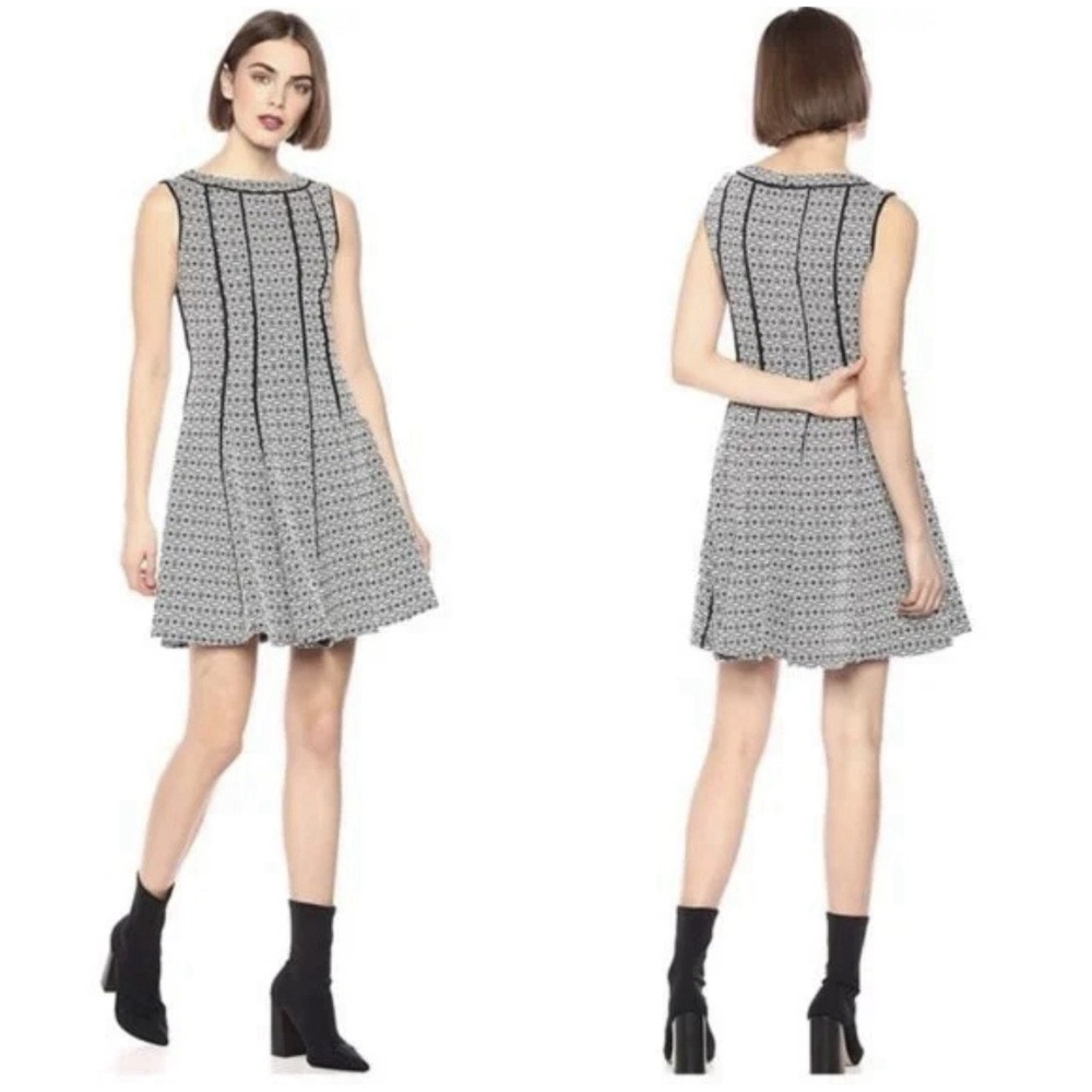 Taylor Women's Sleeveless Fit and Flare Dress Black/Ivory Jacquard Print Sz 18 W